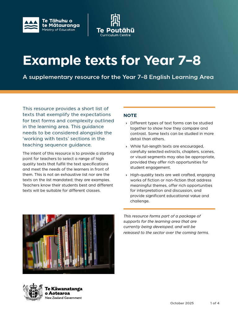 Year 7-8 Text Selection Guide | PDF | Poetry | Learning