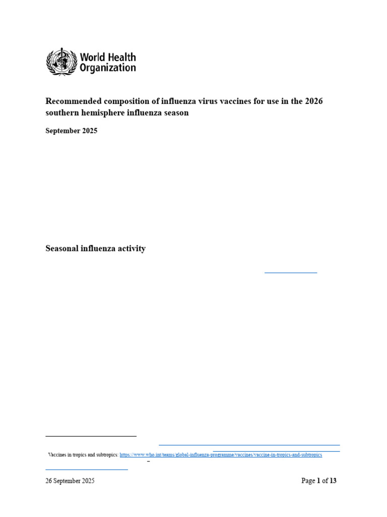 2026 Southern Hemisphere Flu Vaccine Recommendations | PDF | Influenza ...