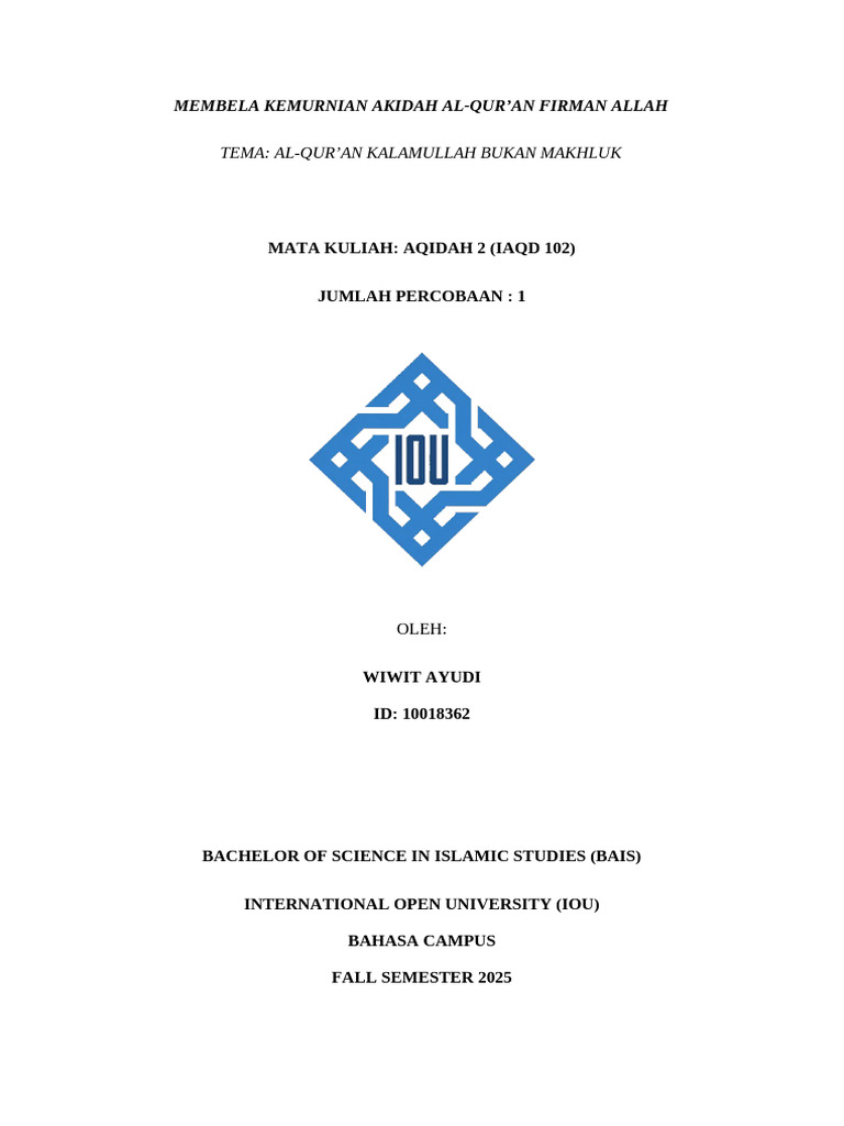 Al-Qur'an: Kalamullah vs Makhluk | PDF