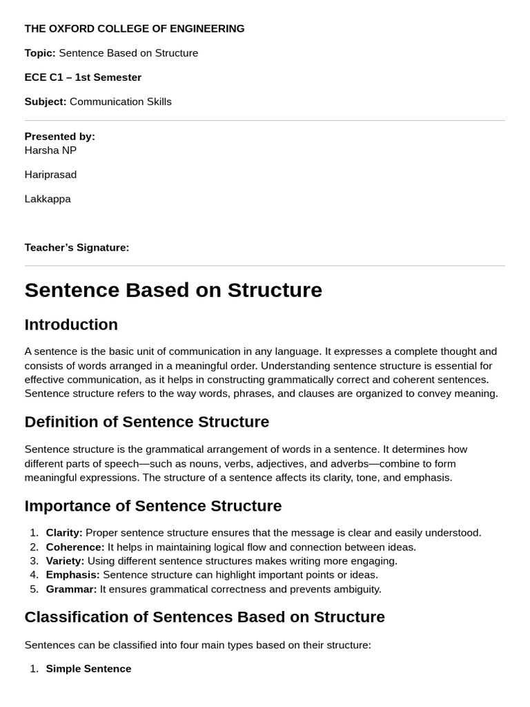 Understanding Sentence Structure Basics | PDF | Sentence (Linguistics ...