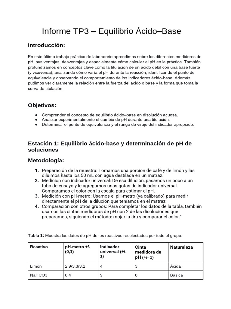 Copia de TP3 Brener y Frega | PDF | Valoración | Química