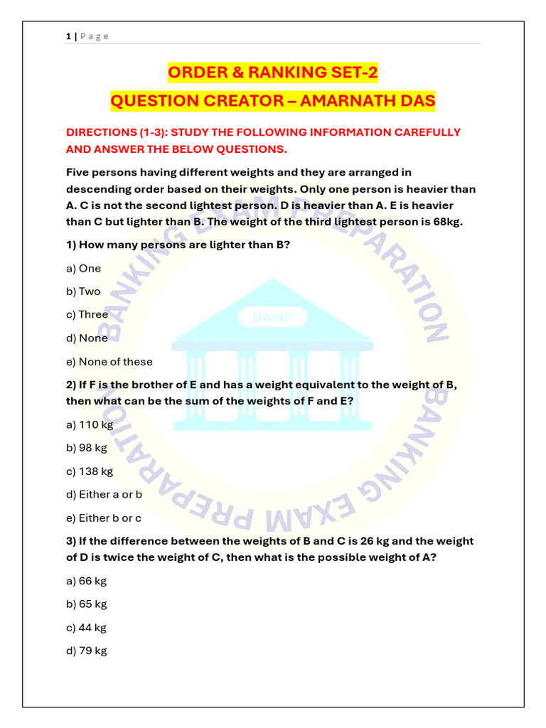 Ranking and Ordering Logic Questions | PDF