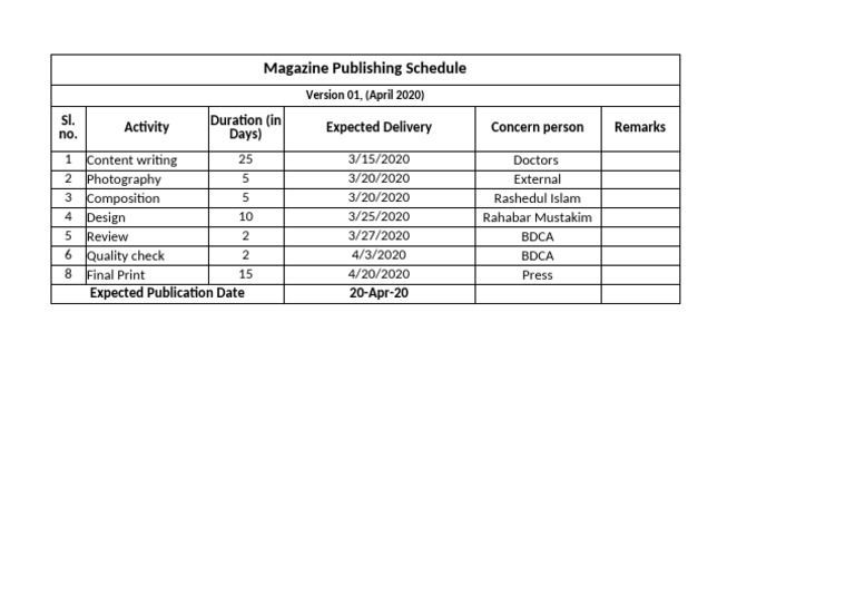 Magazine Publication Schedule | PDF