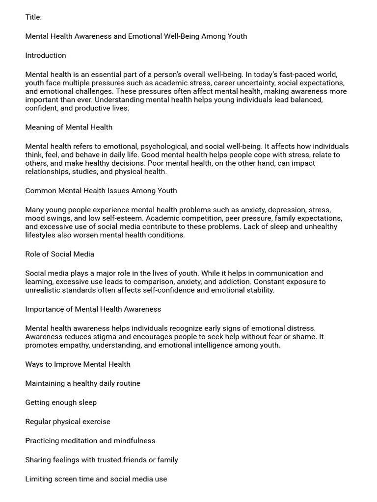 Youth Mental Health Awareness Guide | PDF | Mental Health | Well Being