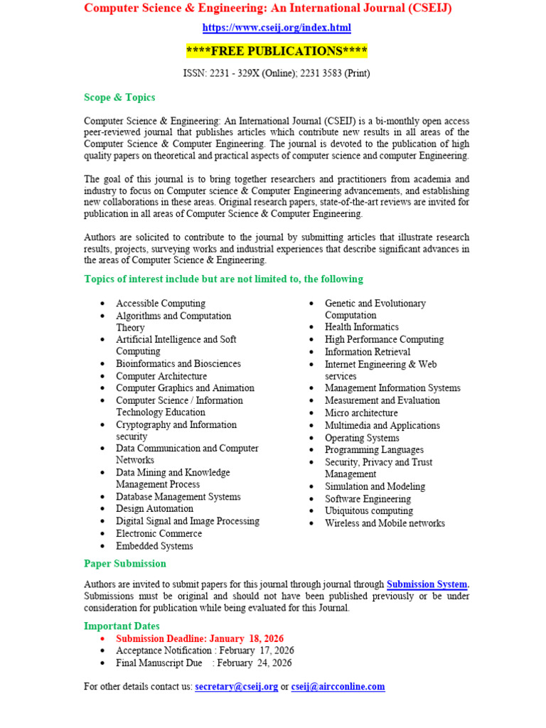CFP : Computer Science & Engineering: An International Journal (CSEIJ ...