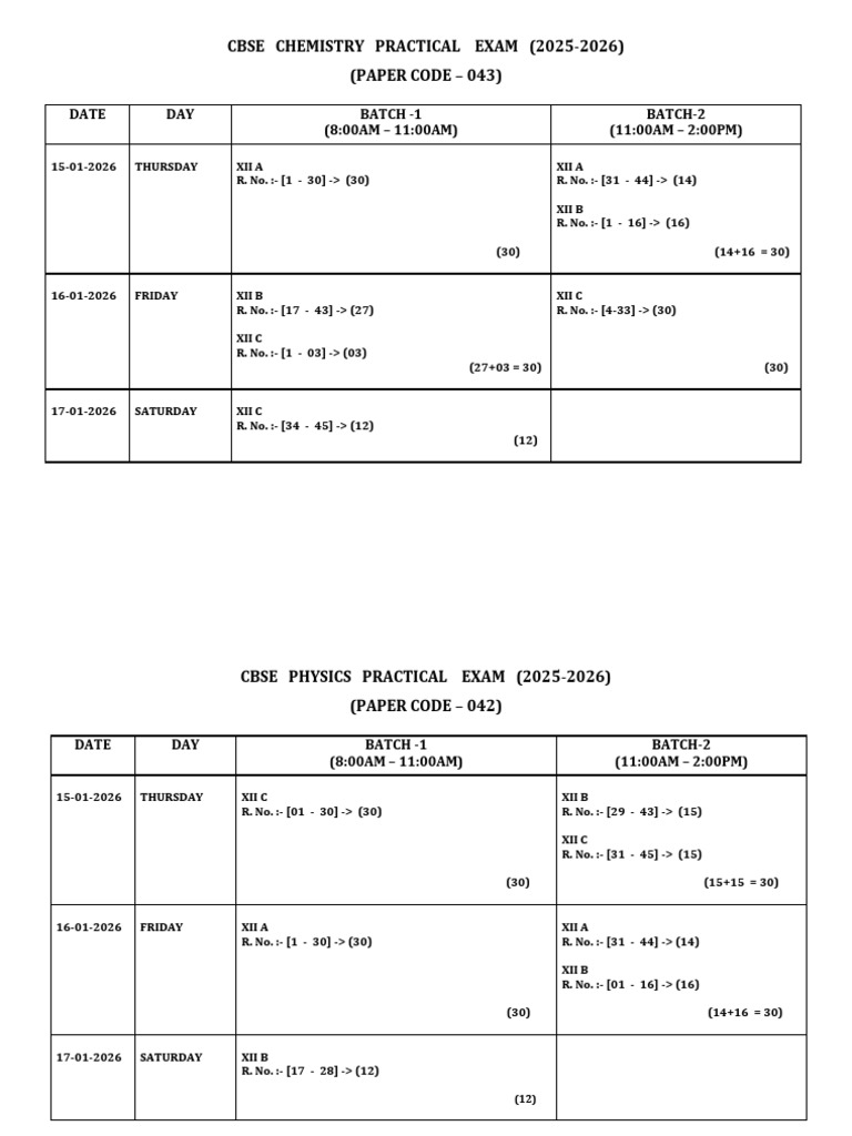 Physics Practical Dates 2025 26 | PDF