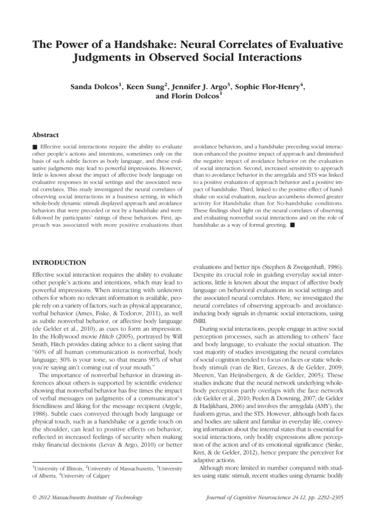 The Power of a Handshake | PDF | Body Language | Nonverbal Communication