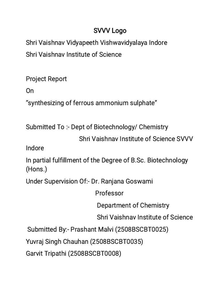 Synthesis of Ferrous Ammonium Sulphate | PDF | Salt (Chemistry) | Titration