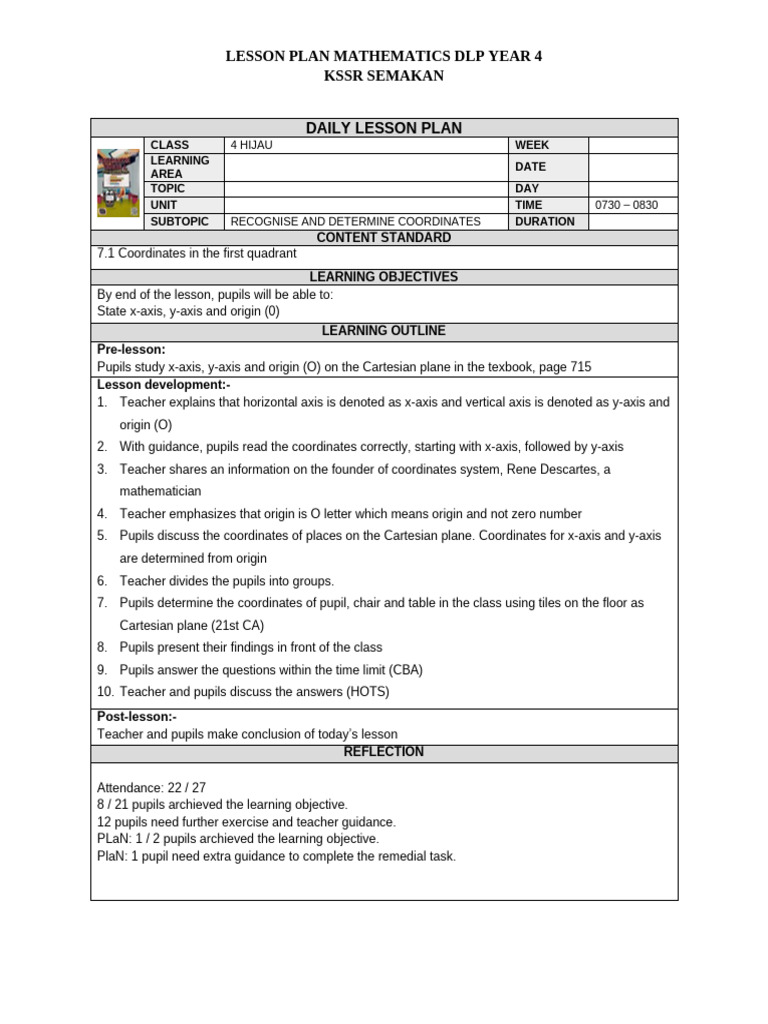 RPH 2025 M35 | PDF | Cartesian Coordinate System | Lesson Plan