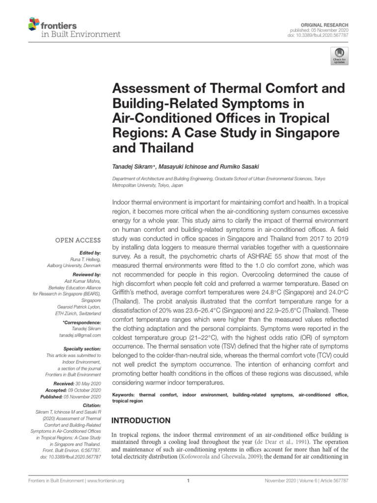 Thermal Comfort in Tropical Offices | PDF | Air Conditioning | Humidity