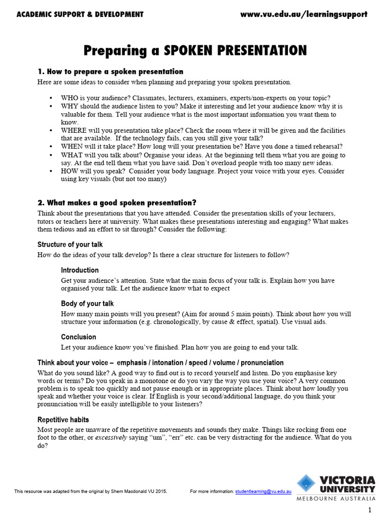 Asd Preparing a Spoken Presentation 260112 173420 | PDF | Question ...