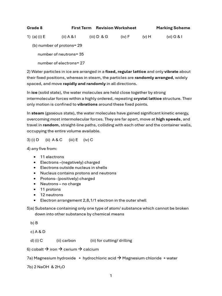 Grade 8 Science Revision Worksheet | PDF