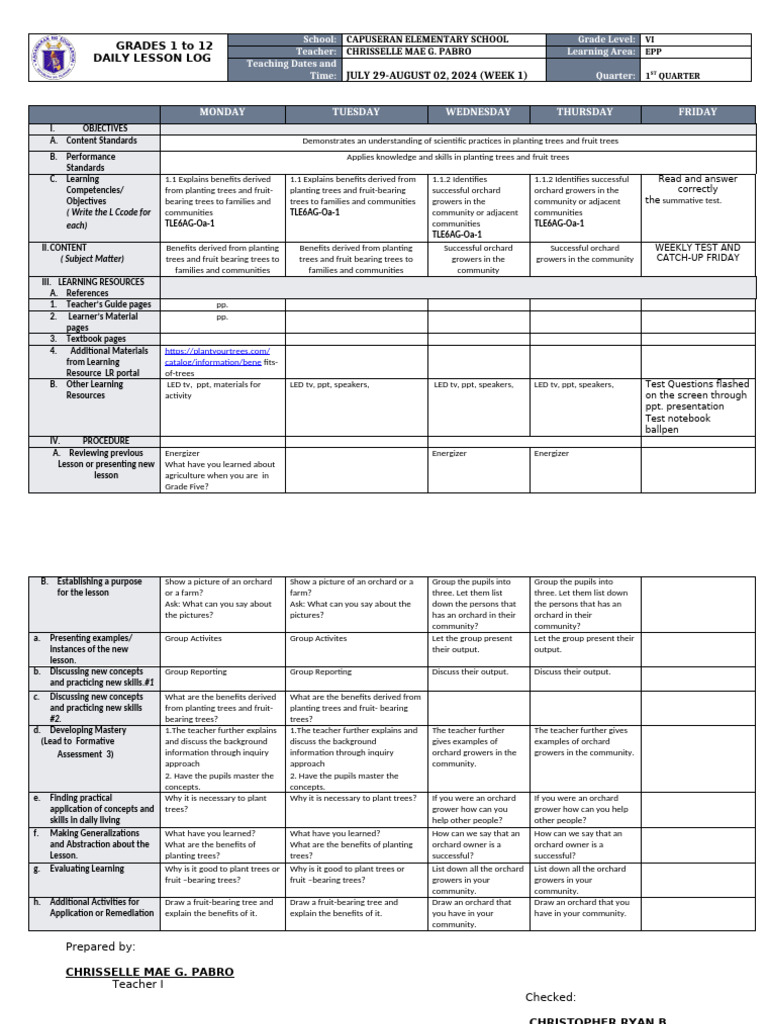 DLL_TLE 6_Q1_W1 | PDF | Teachers | Learning