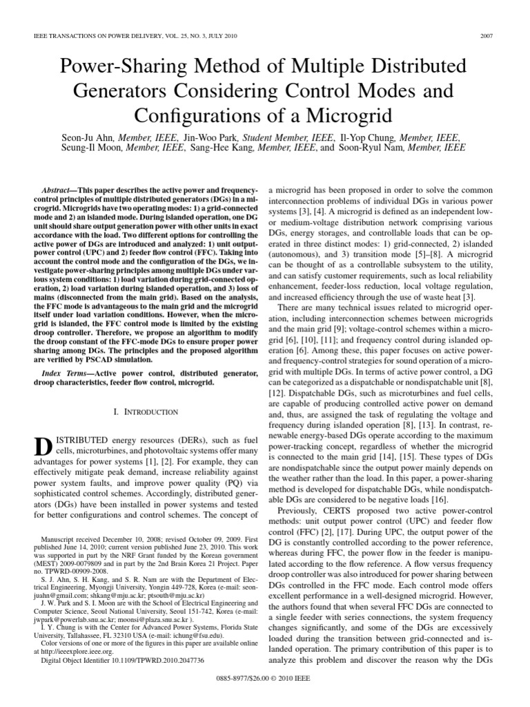 Power-Sharing in Microgrid DGs | PDF | Distributed Generation ...