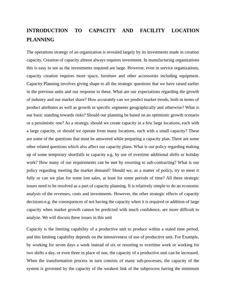 Capacity and Facility Location Planning | PDF | Economies Of Scale ...