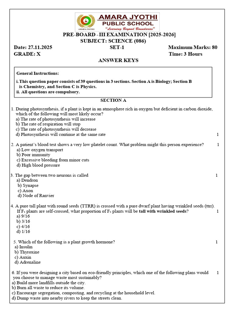 X-sci-pb 3 Set 1 - Answer Key | PDF | Fetus | Sodium Hydroxide