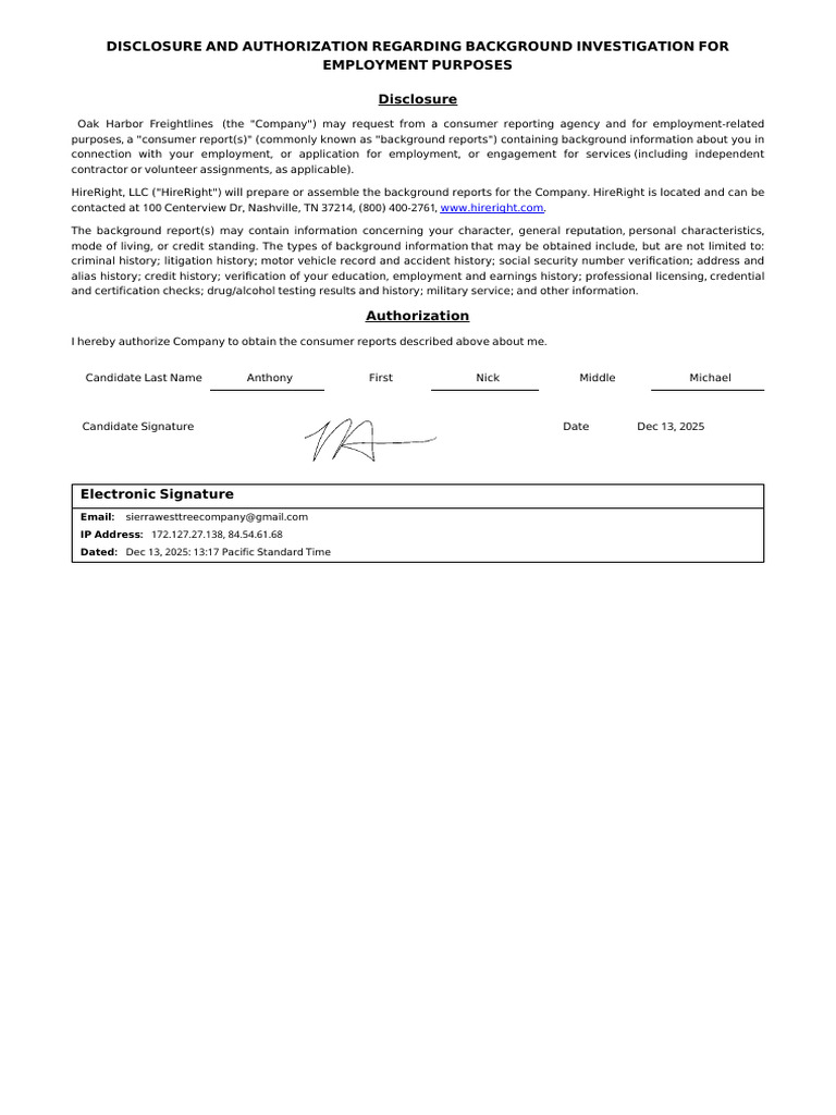 Screening Disclosure and Authorization | PDF