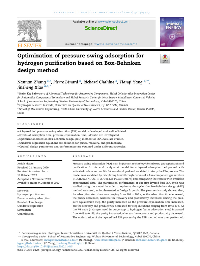 Optimization of Pressure Swing Adsorption for h2 Purification Base on ...