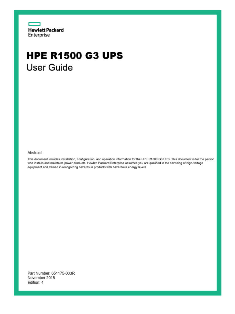 HPE R1500 G3 UPS User Guide | PDF | Usb | Electrical Connector