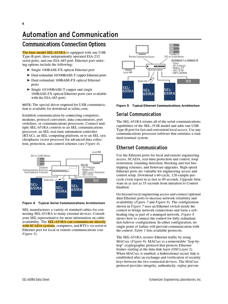 SEL-651RA Communication Options Guide | PDF | Ethernet | Computer Network