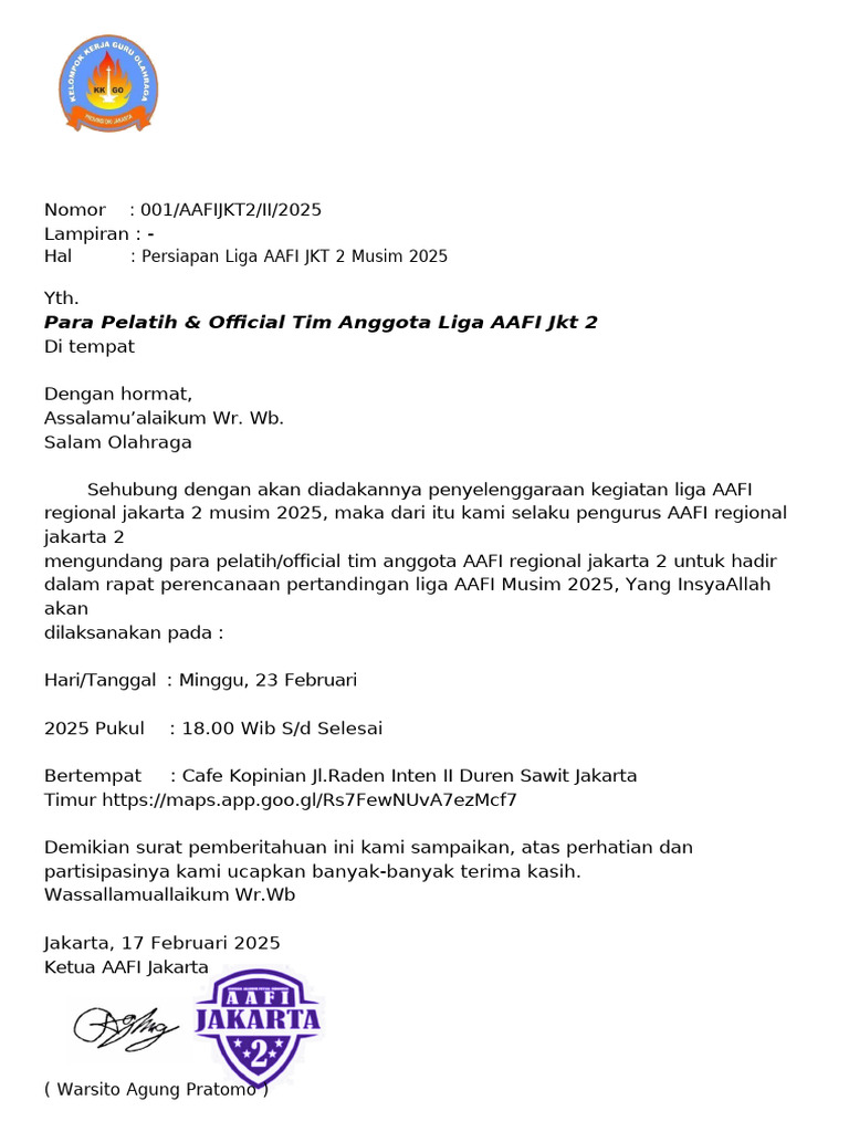 Rapat Persiapan Liga AAFI JKT 2 2025 | PDF