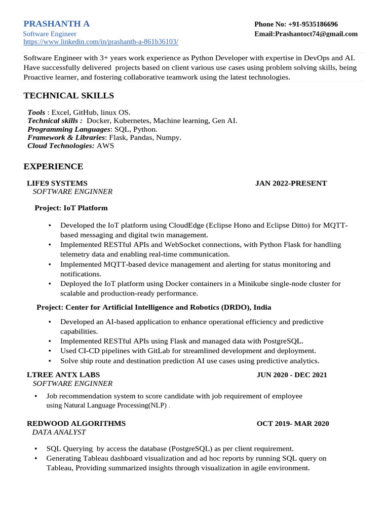 Python Developer & DevOps Engineer Profile | PDF | Internet Of Things ...
