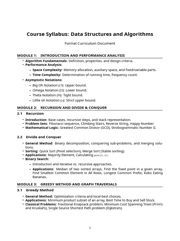 Data Structures & Algorithms Syllabus | PDF | Dynamic Programming ...