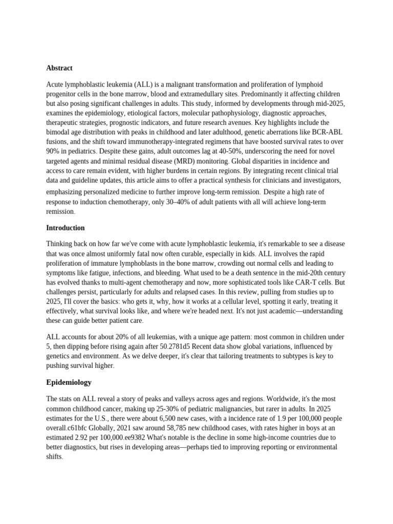 Acute Lymphoblastic Leukemia Insights | PDF | Leukemia | Chemotherapy