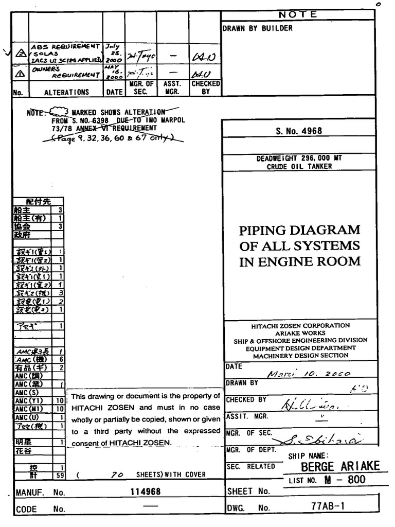 M-800 Piping Diagram of All Systems in Engine Room | PDF