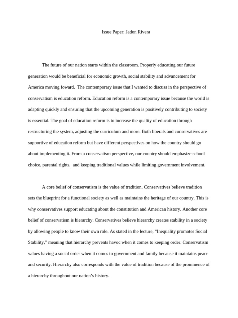 Issue Paper | PDF | Conservatism | Education Reform