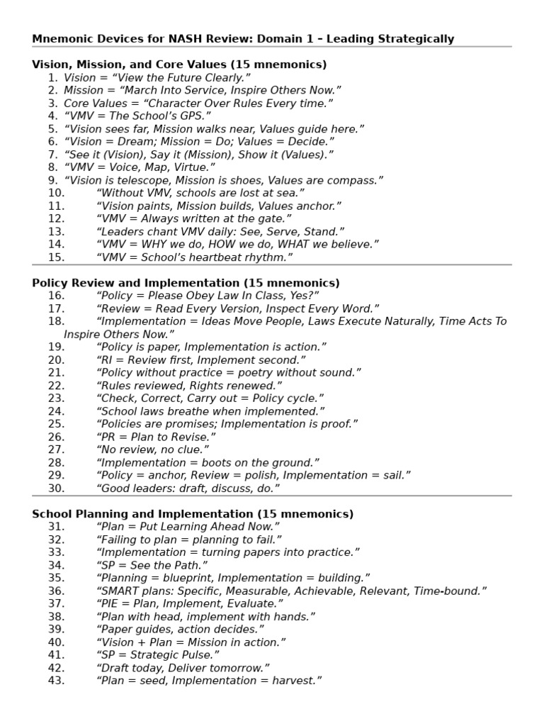 Mnemonic Devices for NASH Review | PDF | Educational Assessment | Pedagogy