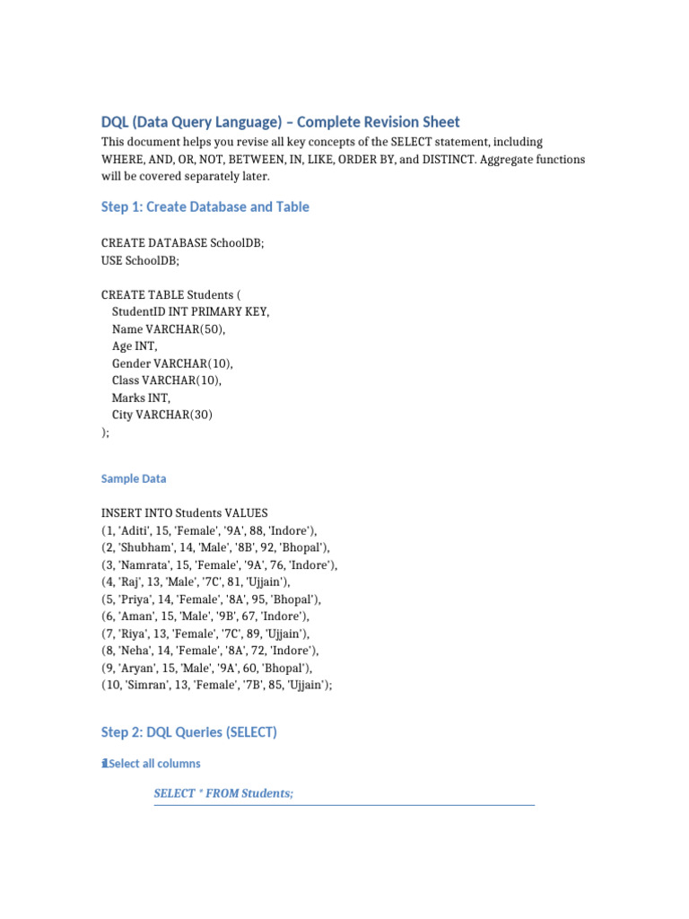 DQL SELECT Statement Revision Guide | PDF | Information Science ...
