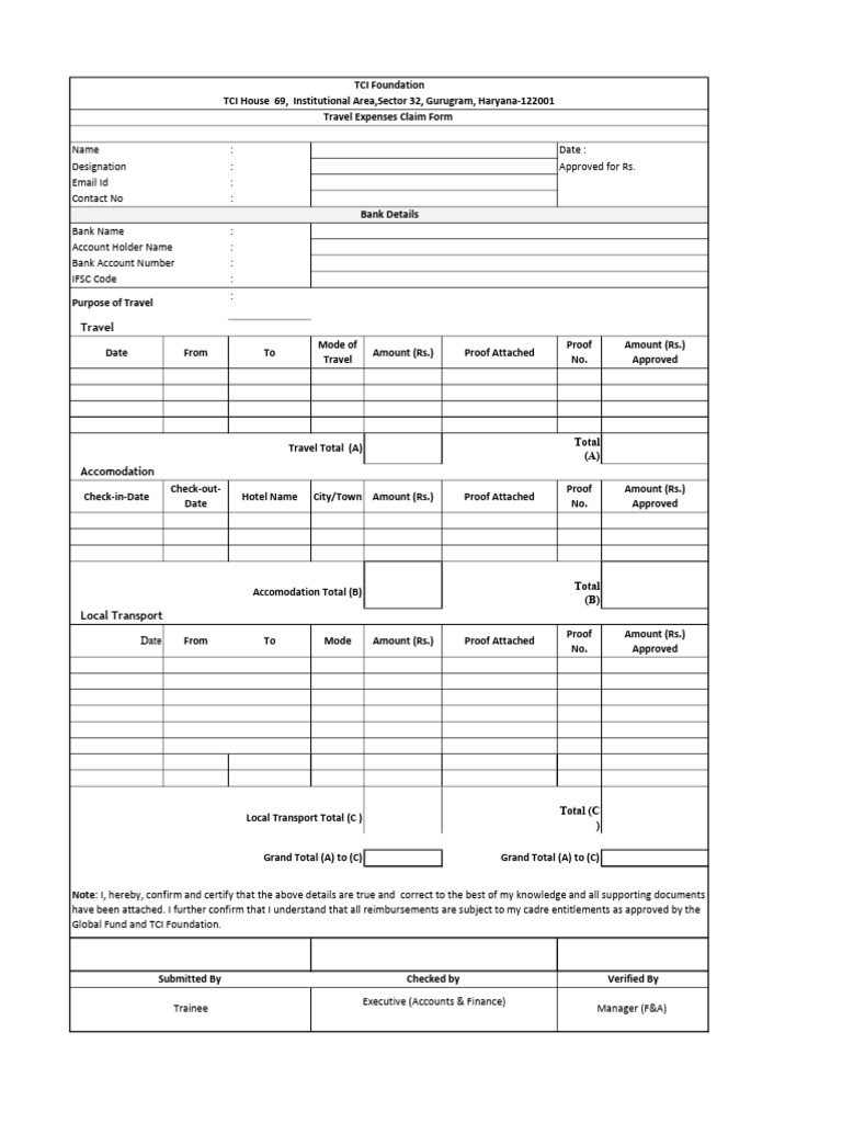 Travel Expenses Claim Form Template | PDF