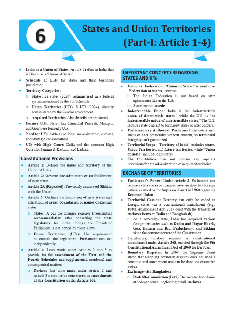 India’s Union of States and UTs Overview | PDF | Government | Public Law