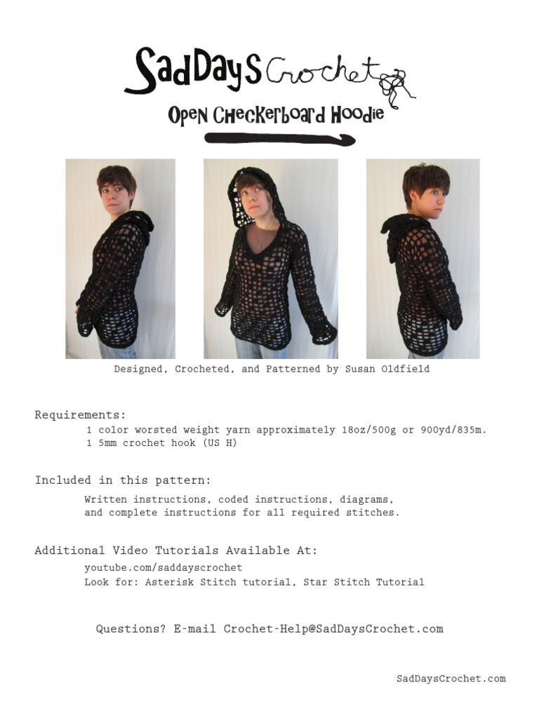 Free Crochet Checkerboard Hoodie Pattern | PDF | Crochet | Needlework