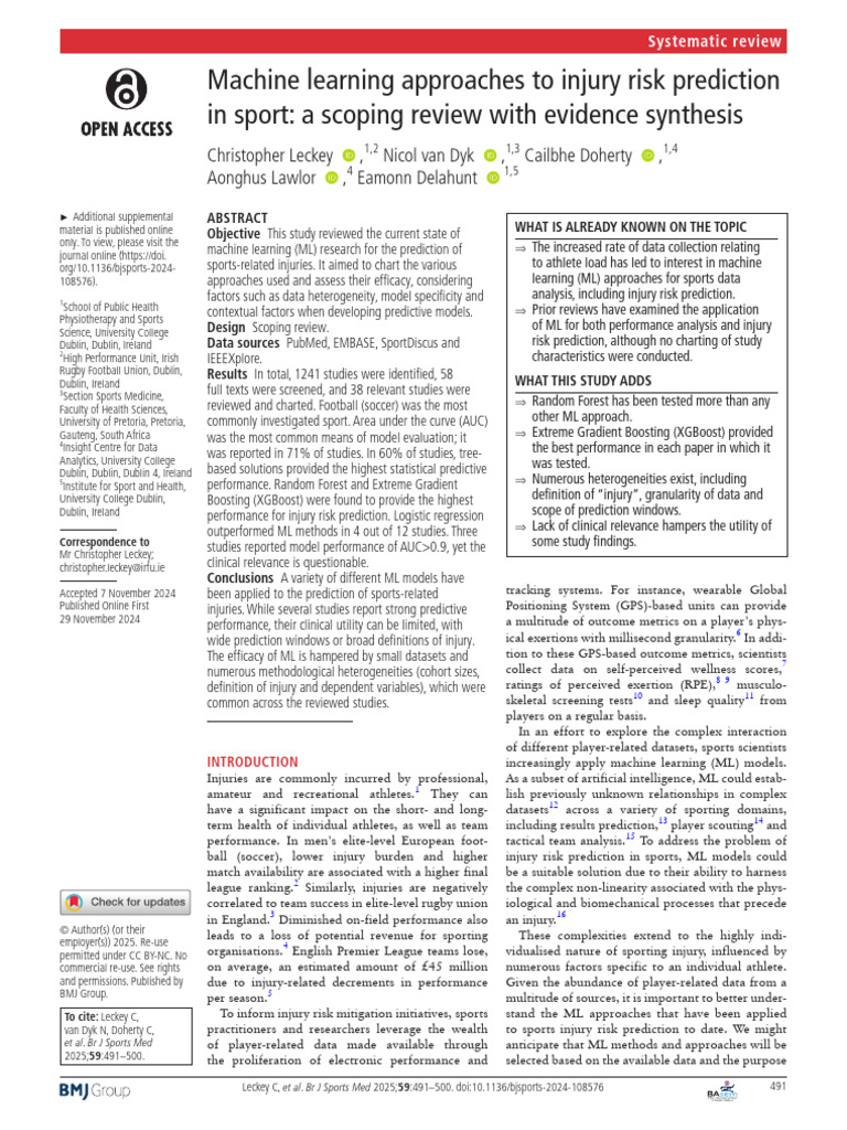 Machine Learning in Sports Injury Prediction | PDF | Receiver Operating ...