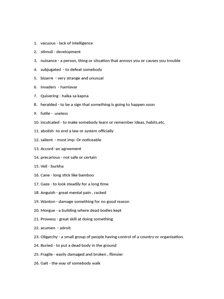 Vocabulary List of Complex Terms | PDF
