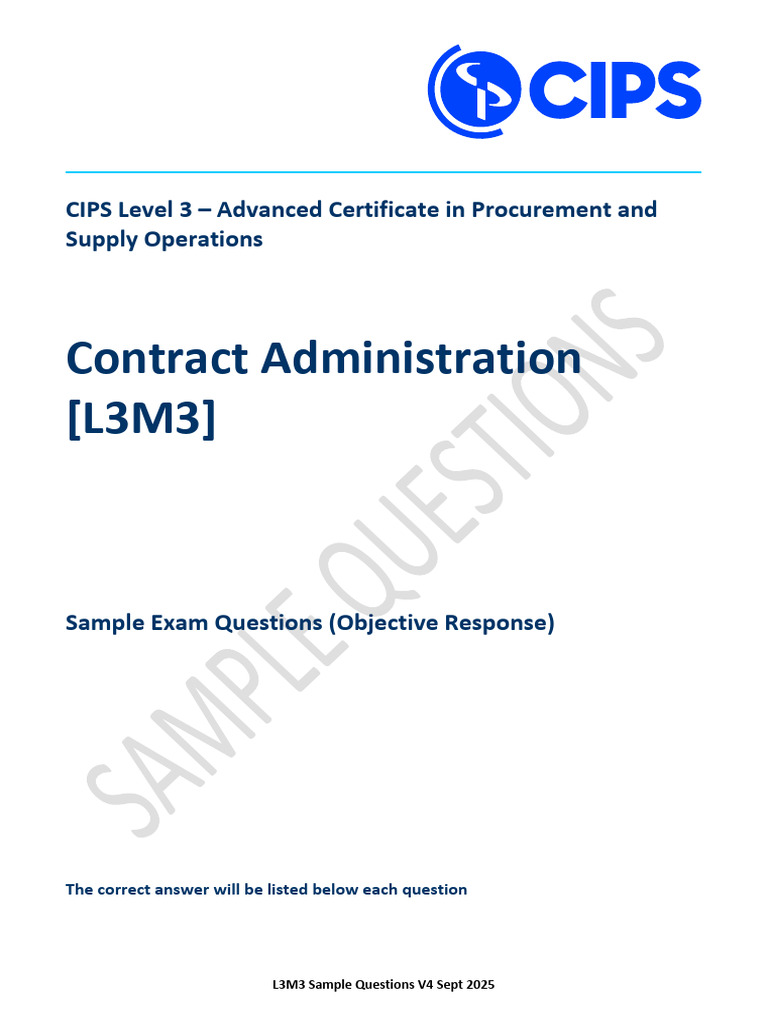 CIPS Level 3 Exam Questions: Contract Admin | PDF | Procurement | Risk