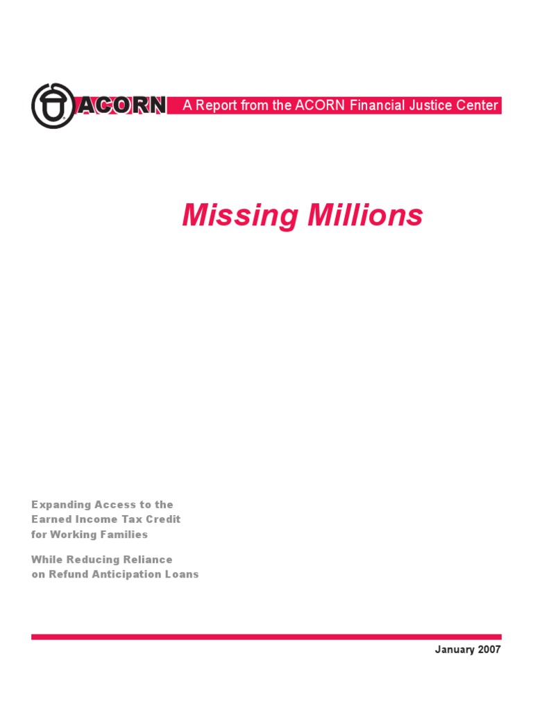 ACORN Missing Millions PDF Earned Tax Credit Tax Refund