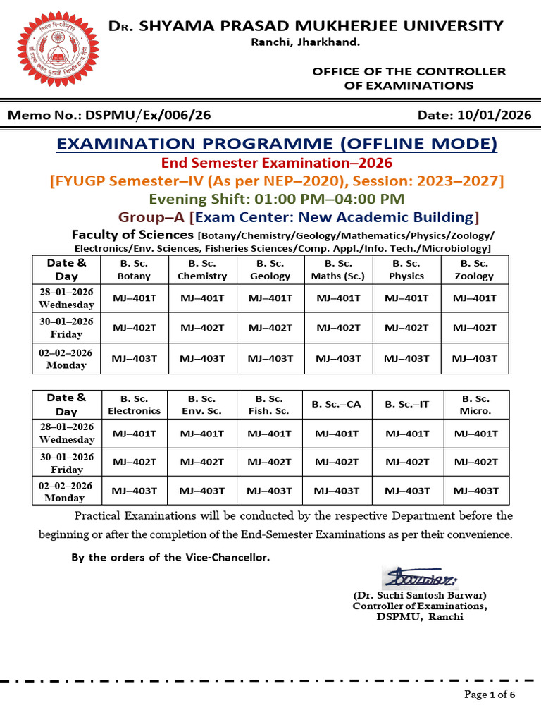 DSPMU End Semester Exam Schedule 2026 | PDF | Liberal Arts Education