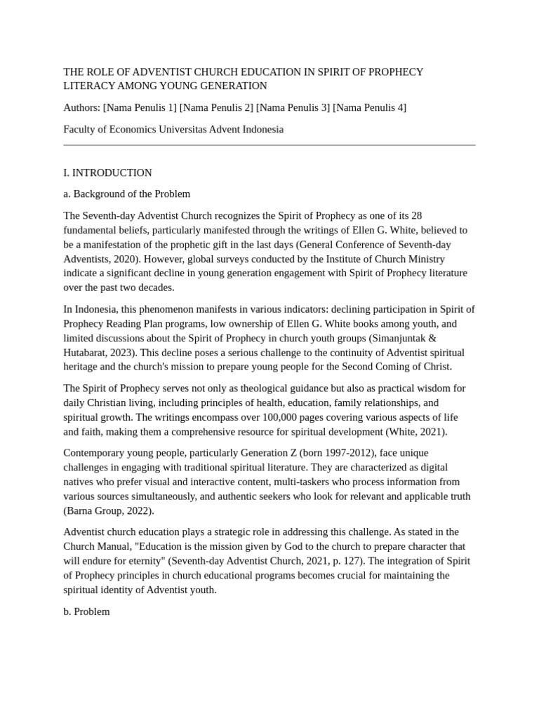 Enhancing Spirit of Prophecy Literacy in Youth | PDF | Sampling ...