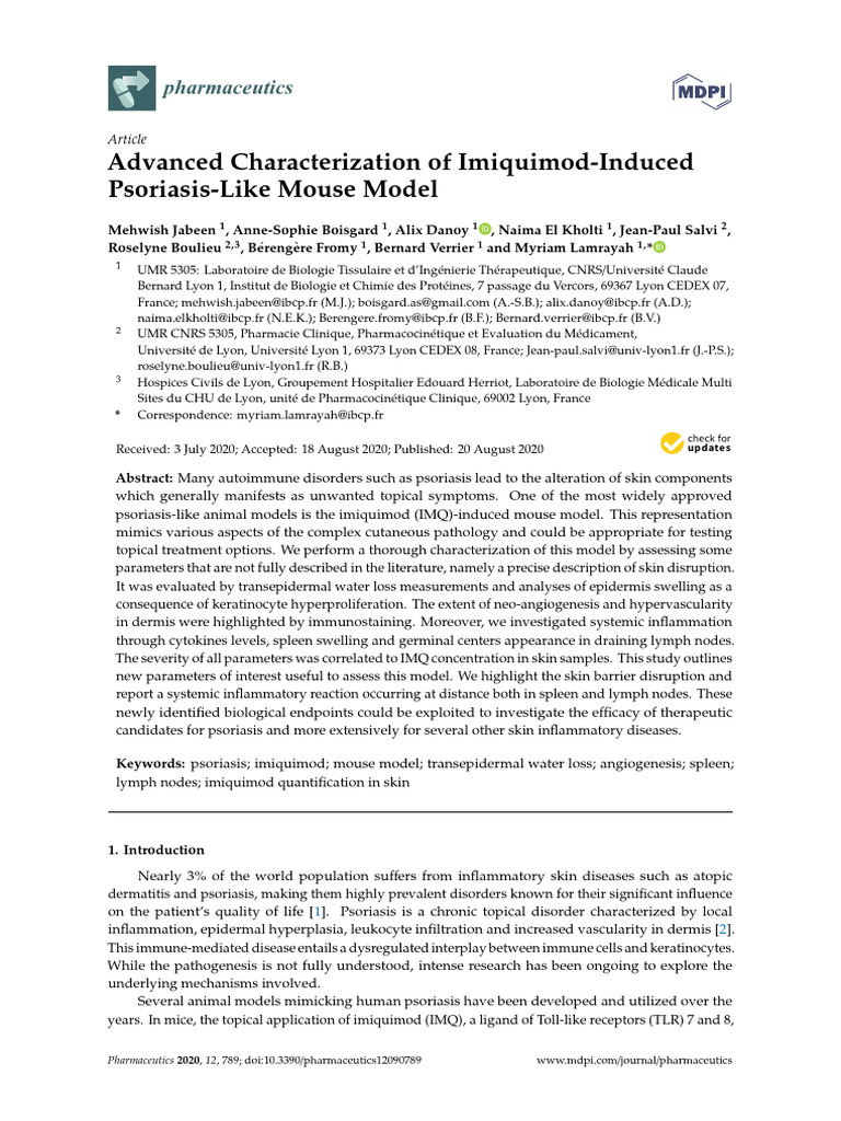 Imiquimod Mouse Model for Psoriasis Study | PDF | Psoriasis | Endothelium