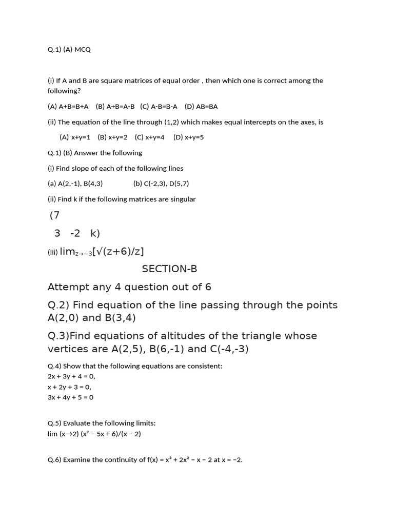 UT 2 Maths XI Science | PDF
