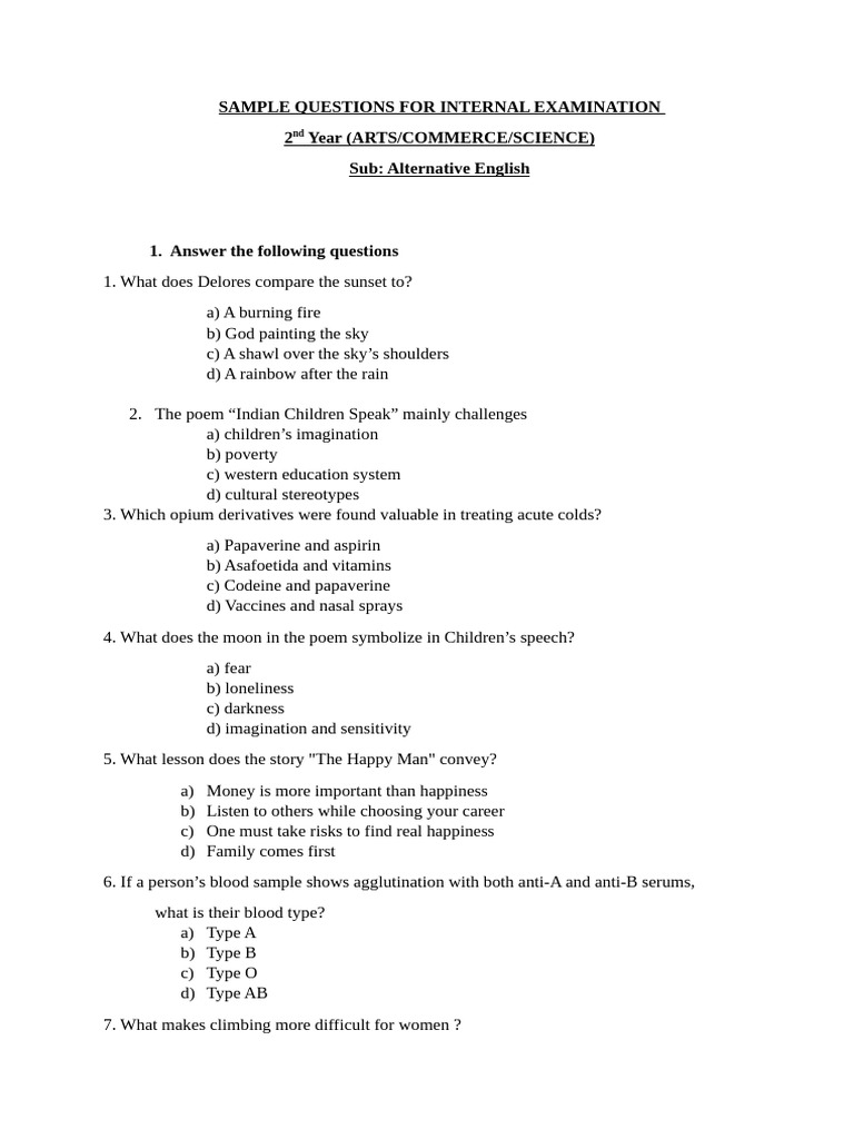 Internal Exam Questions for 2nd Year Students | PDF | Medical Specialties