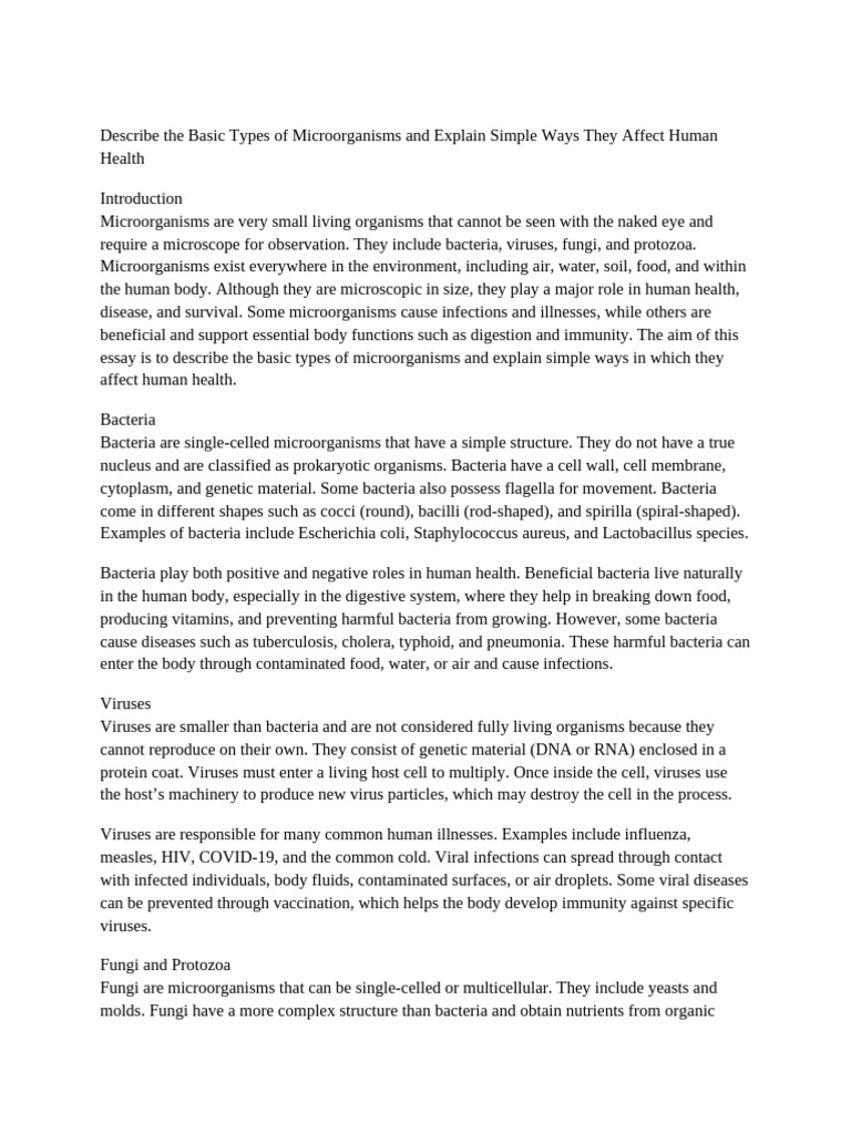 Types of Microorganisms and Health Impact | PDF | Bacteria | Virus