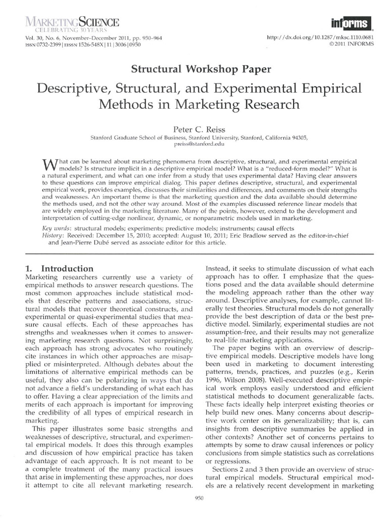 Descriptive, Structural, and Experimental Empirical Methods in ...