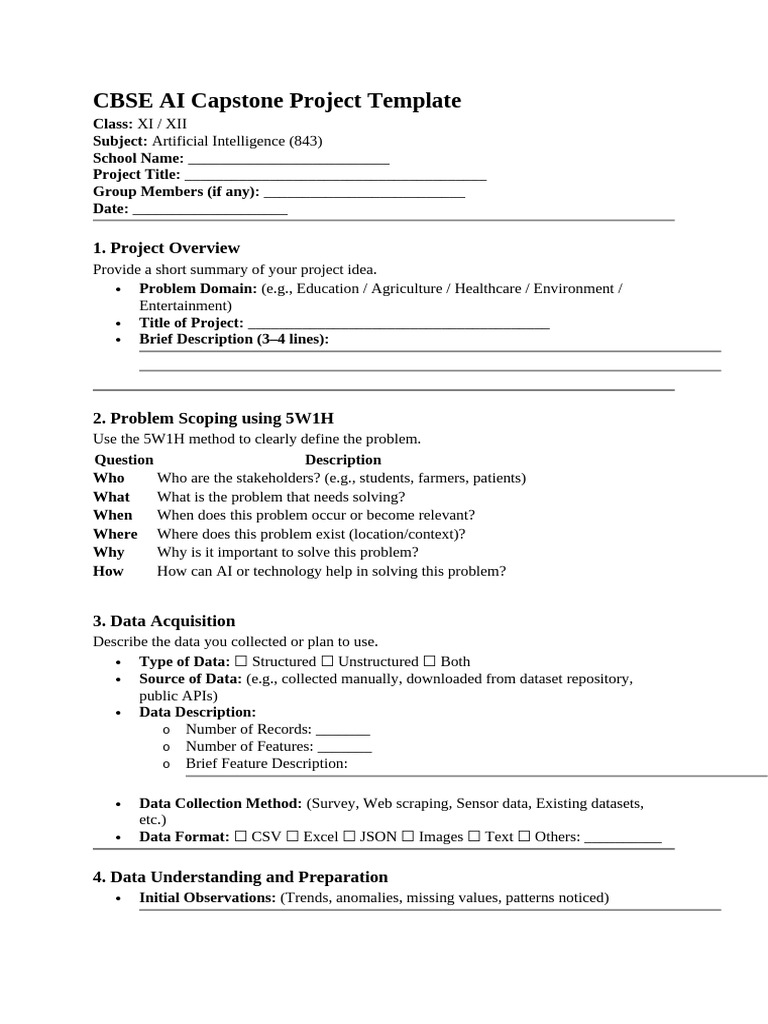 CBSE AI Project Template Guide | PDF | Cognition | Applied Mathematics