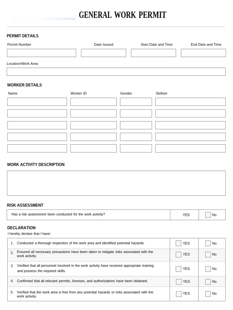 General Work Permit Safety Checklist | PDF | Safety | Personal ...