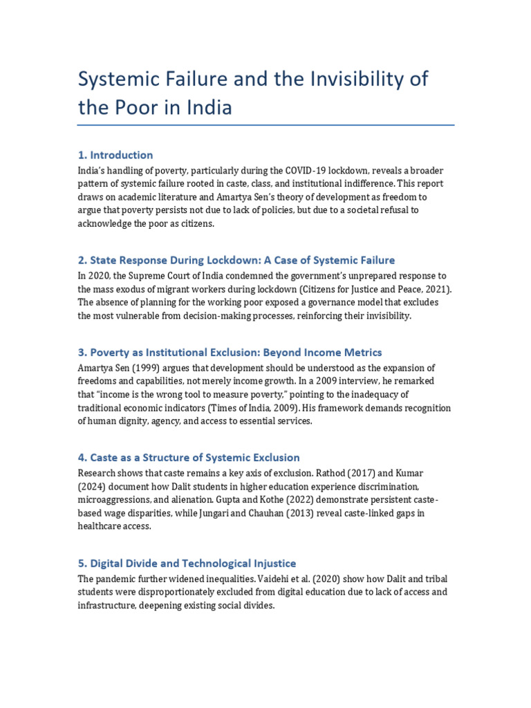 Systemic Poverty and Exclusion in India | PDF | Poverty | Poverty ...