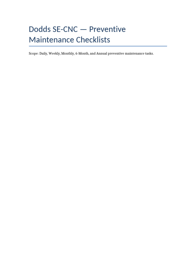 CNC Preventive Maintenance Checklists | PDF